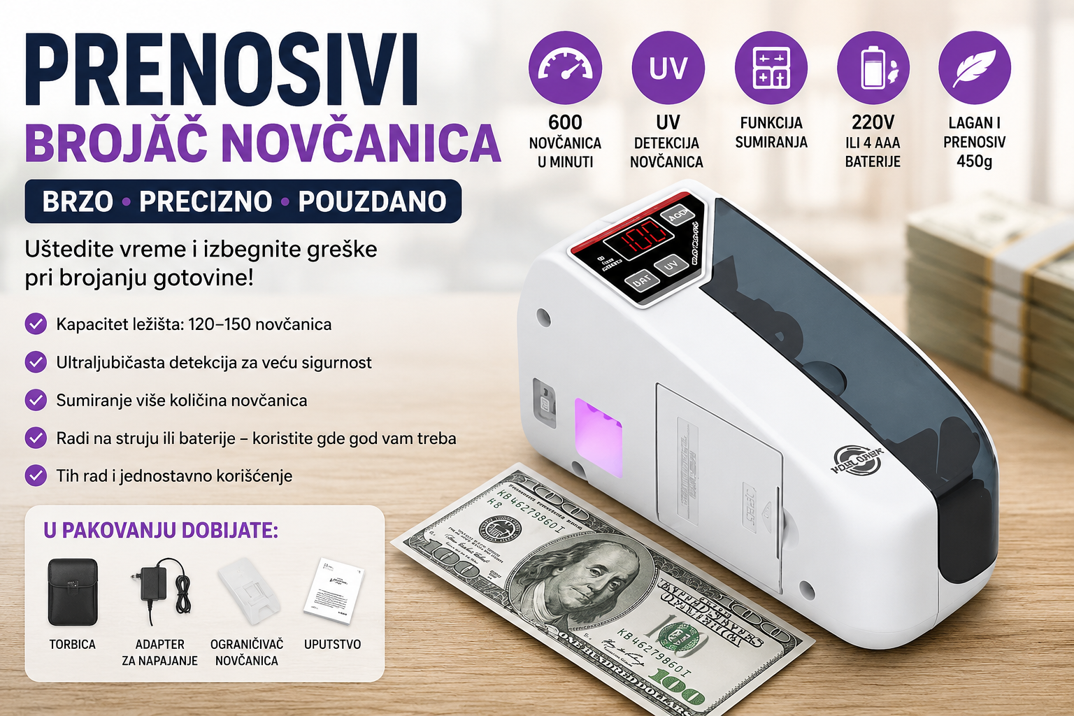 Prenosivi Brojač Novčanica sa UV Detekcijom