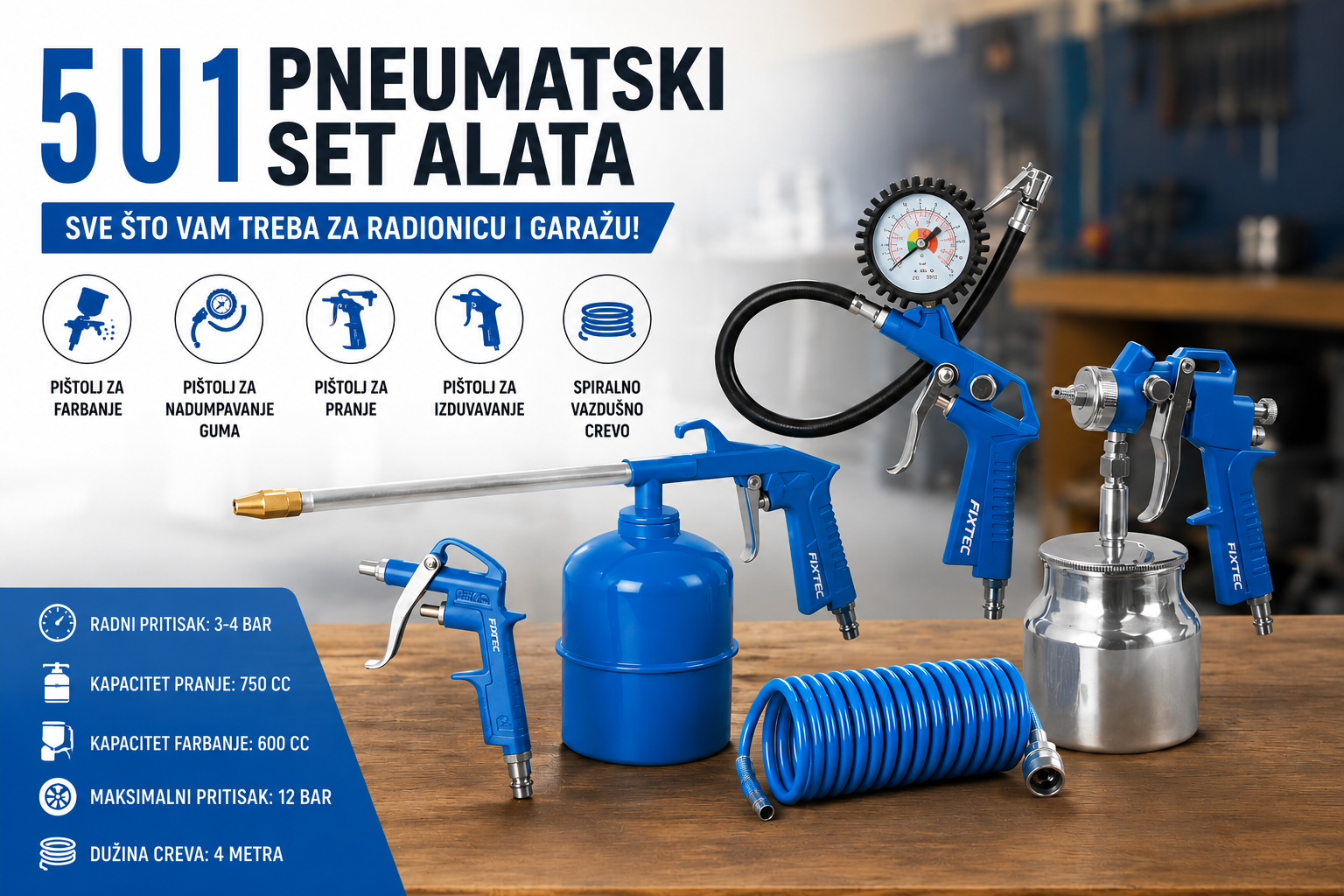 Pneumatski Set Alata 5u1