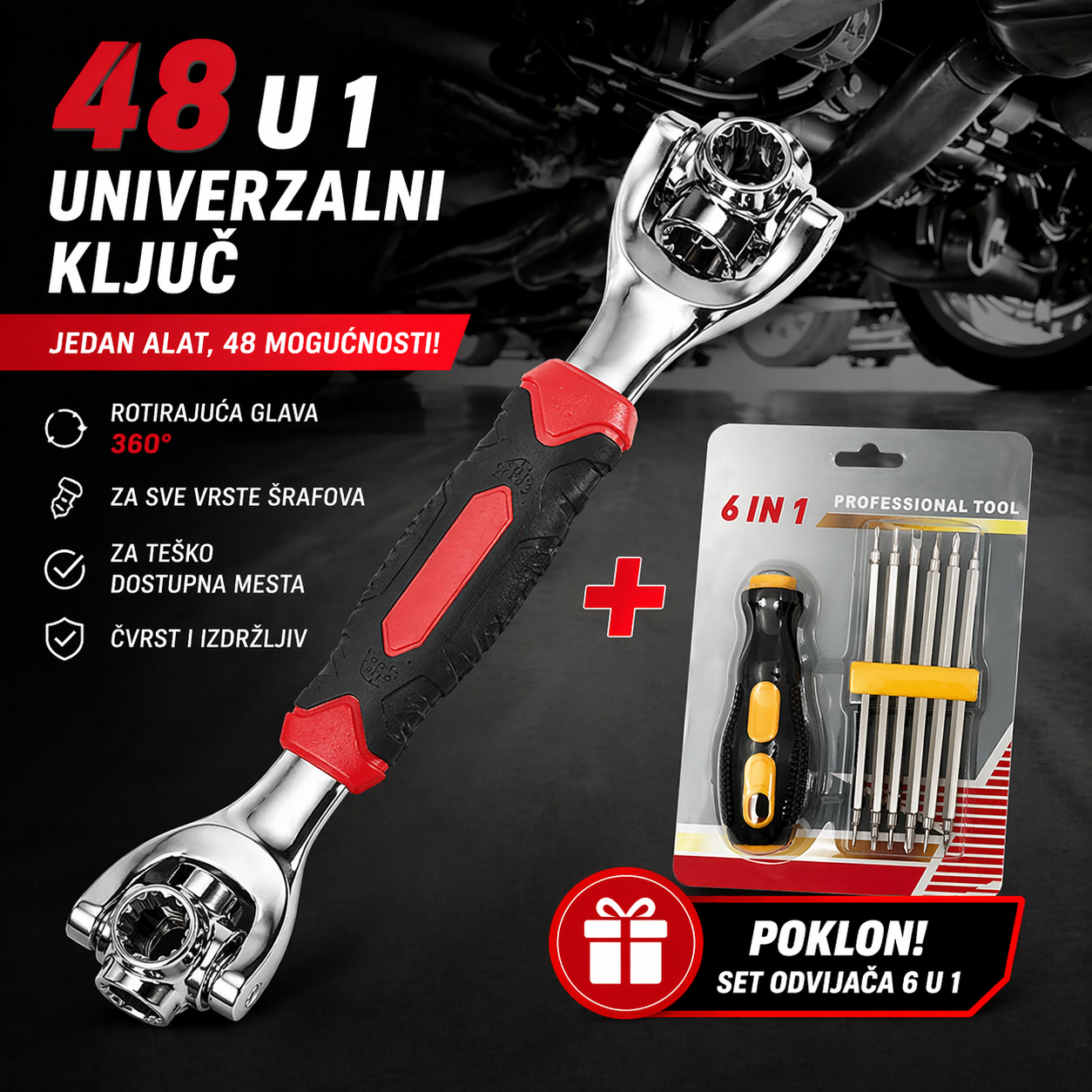 REVOLUCIONARNI 48 u 1 UNIVERZALNI KLJUČ + 🎁 POKLON SET ODVIJAČA